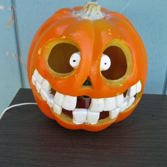 Vintage Funny Face Light Up Pumpkin Decoration - Picture 1 of 1